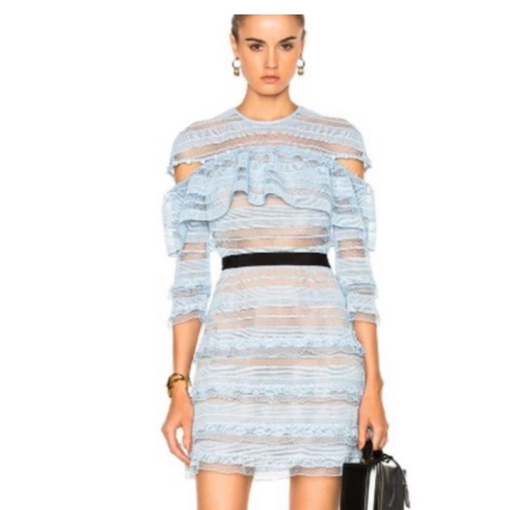 Self-Portrait Light Blue Ruffle Mini Dress